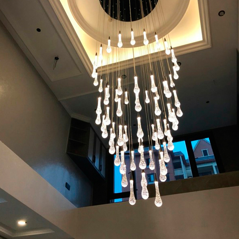 Modern Chandelier Crystal Raindrop Chandelier Duplex Attic Hanging Light Dining Room Pendant Lighting Led Staircase Chandelier