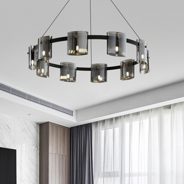 Modern G9 Luxury Chandeliers Lighting BedroomIndoor Lighting Dining Table Light Fixtures Amber Smoky Glass Ceiling Chandelier