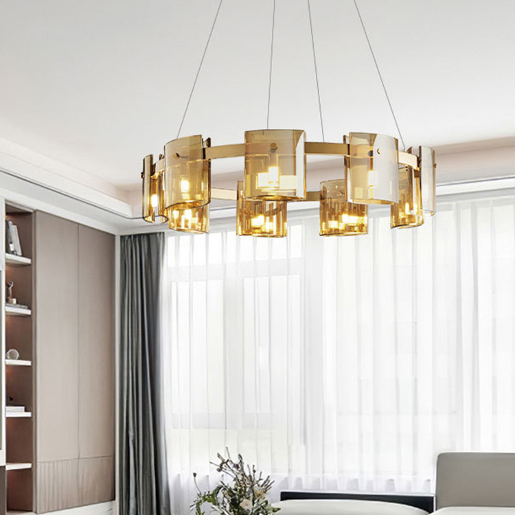 Modern G9 Luxury Chandeliers Lighting BedroomIndoor Lighting Dining Table Light Fixtures Amber Smoky Glass Ceiling Chandelier