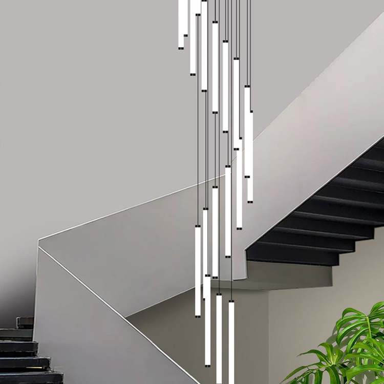 Modern Luxury Led Pendent Lamp Light Living Room Lighting Loft Black Ceiling Suspension Chandelier Acrylic Staircase Chandeliers