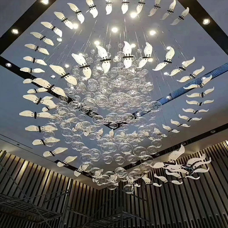 Nordic Luxury Custom Make Large Ceiling Fixtures Contemporary hotel lobby Pendant Lights Dancing Sea Gull Chandelier