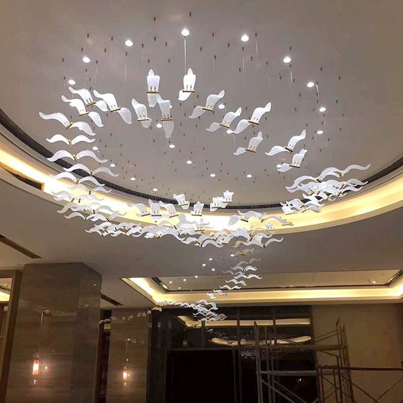 Nordic Luxury Custom Make Large Ceiling Fixtures Contemporary hotel lobby Pendant Lights Dancing Sea Gull Chandelier