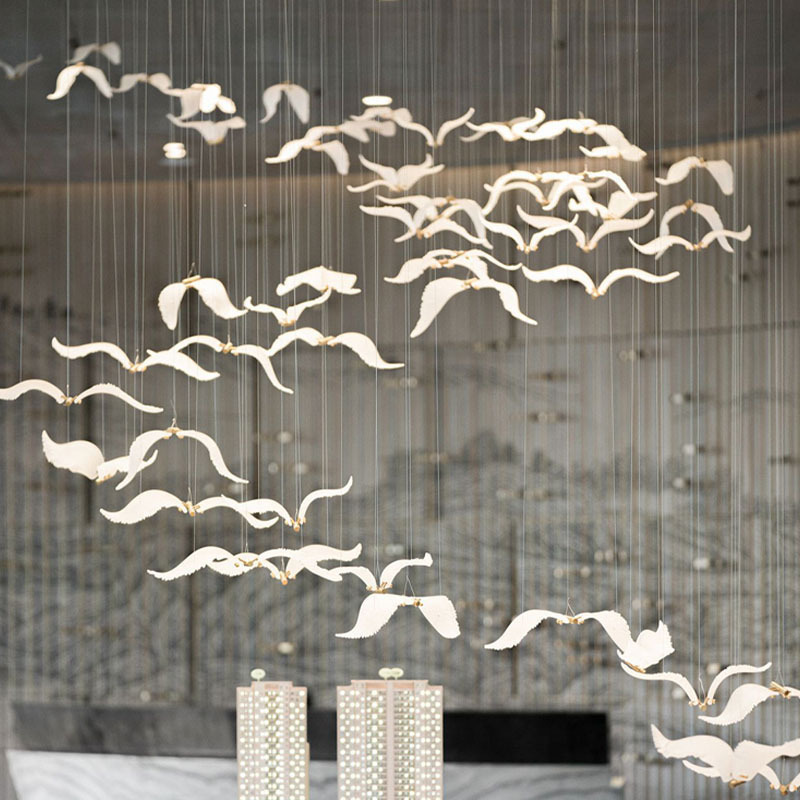 Nordic Luxury Custom Make Large Ceiling Fixtures Contemporary hotel lobby Pendant Lights Dancing Sea Gull Chandelier