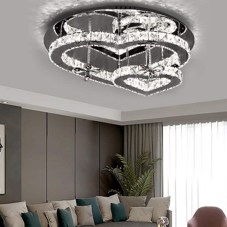 Modern LED Heart Shaped Crystal Bedroom Pendant Light Dining Room Ceiling Lamp Bedroom Ceiling Lamp New Ceiling Lamp