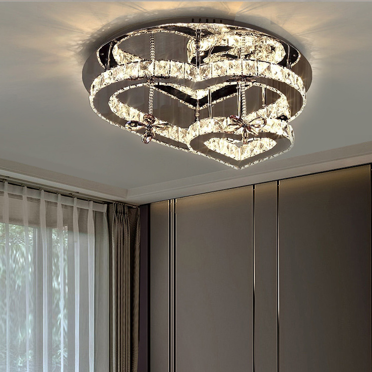 Modern LED Heart Shaped Crystal Bedroom Pendant Light Dining Room Ceiling Lamp Bedroom Ceiling Lamp New Ceiling Lamp