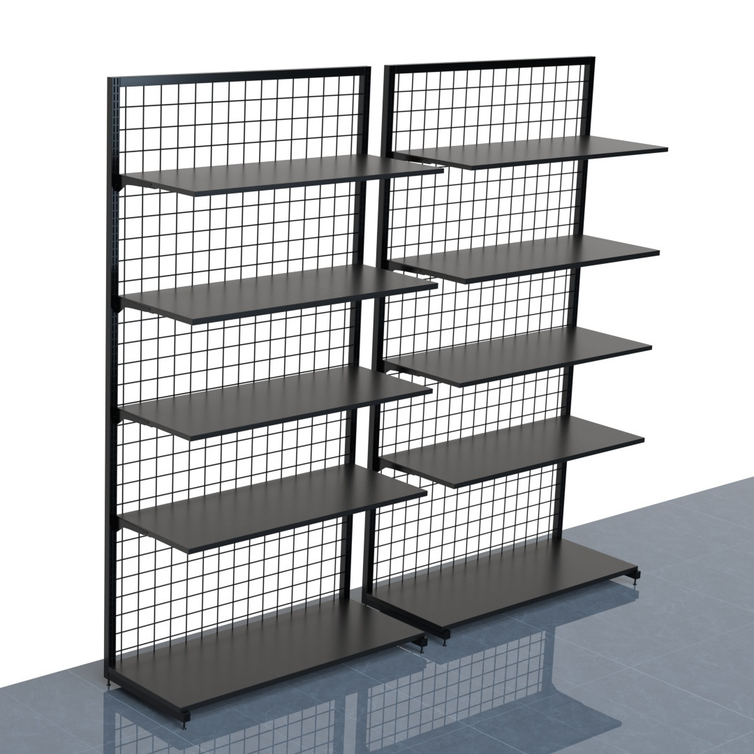 OEM&ODM Free Standing Grid Wall Panels Display Rack  Metal Mesh 50*50MM Shelves Supermarket Factory Custom Store Display