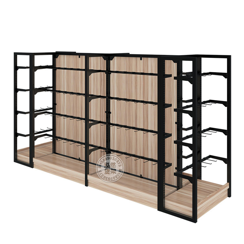 Customized Shelf Wooden Metal Frame Wooden Board With Hook Style For Super Market Equipment Gondola Shelving Supermarket Shelves