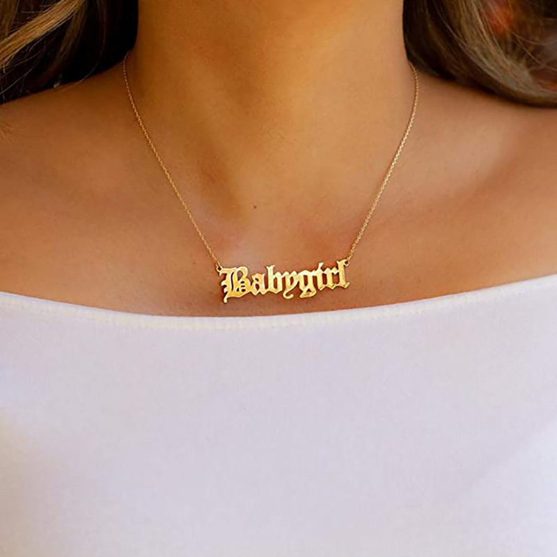 Custom 18K Gold Plated Stainless Steel Jewelry Personalized Old English Babygirl Necklace For Women