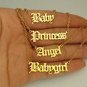 Custom 18K Gold Plated Stainless Steel Jewelry Personalized Old English Babygirl Necklace For Women