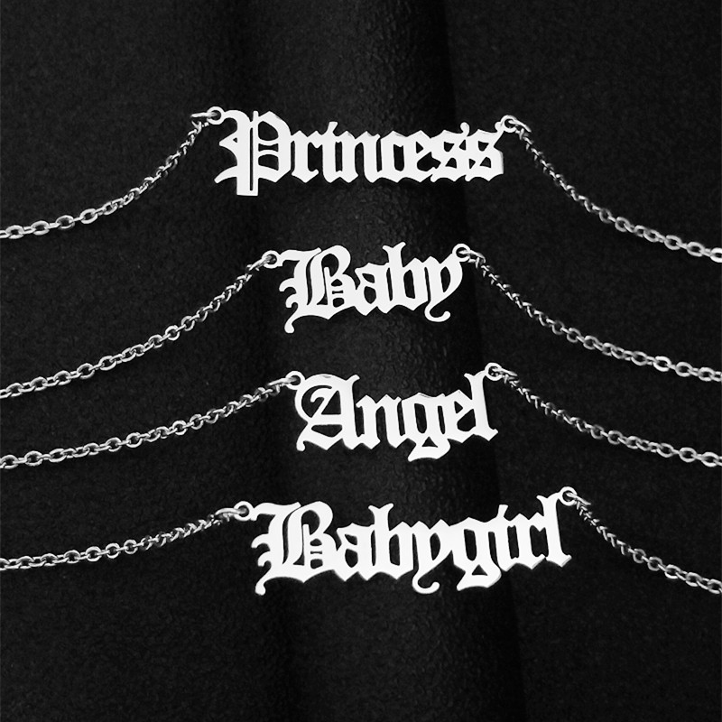 Custom 18K Gold Plated Stainless Steel Jewelry Personalized Old English Babygirl Necklace For Women