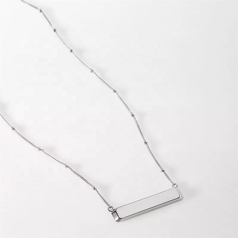 Minimal Blank bar charm bead chain gold silver stainless steel jewelry free custom engraving stainless steel bar necklace bulk