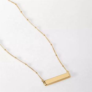 Minimal Blank bar charm bead chain gold silver stainless steel jewelry free custom engraving stainless steel bar necklace bulk