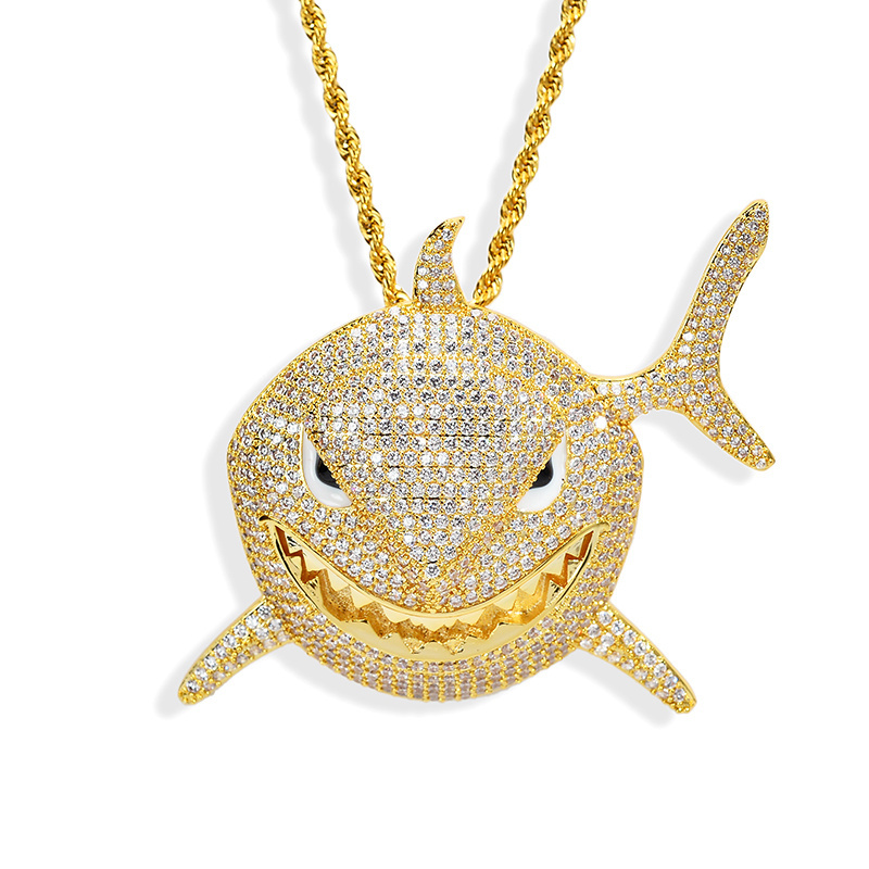 Hiphop Mens 6IX9INE Rapper Jewelry Iced Out Bling CZ Stone Shark Pendant Necklace for Dropshipping