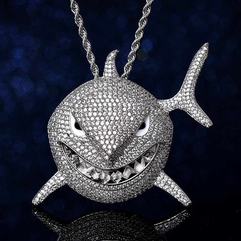 Hiphop Mens 6IX9INE Rapper Jewelry Iced Out Bling CZ Stone Shark Pendant Necklace for Dropshipping