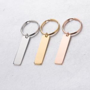 Customize Engraved Tags Keychain Stainless Steel DIY Stamping Blank Rectangle Bar Keyring Mirror Polish Key Chain