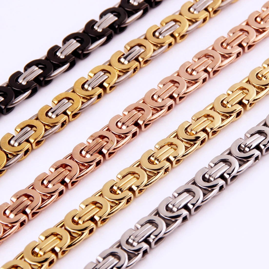 Manufacturing Wholesale Cheap Price New Jewelry 316L Stainless Steel Rose Gold Byzantine Chain Necklace for Men and Women