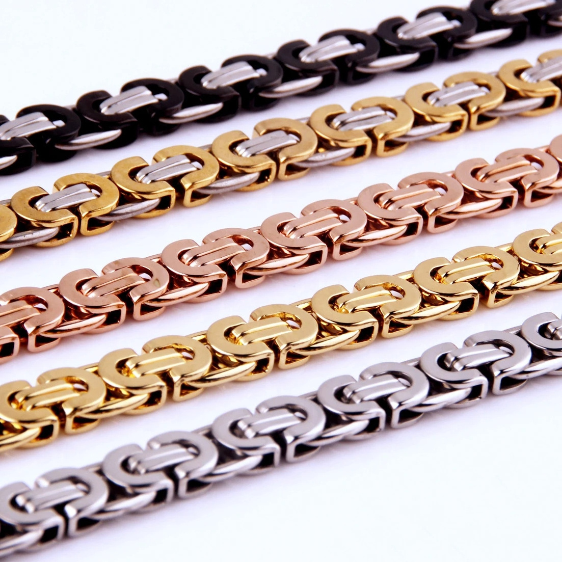 Manufacturing Wholesale Cheap Price New Jewelry 316L Stainless Steel Rose Gold Byzantine Chain Necklace for Men and Women