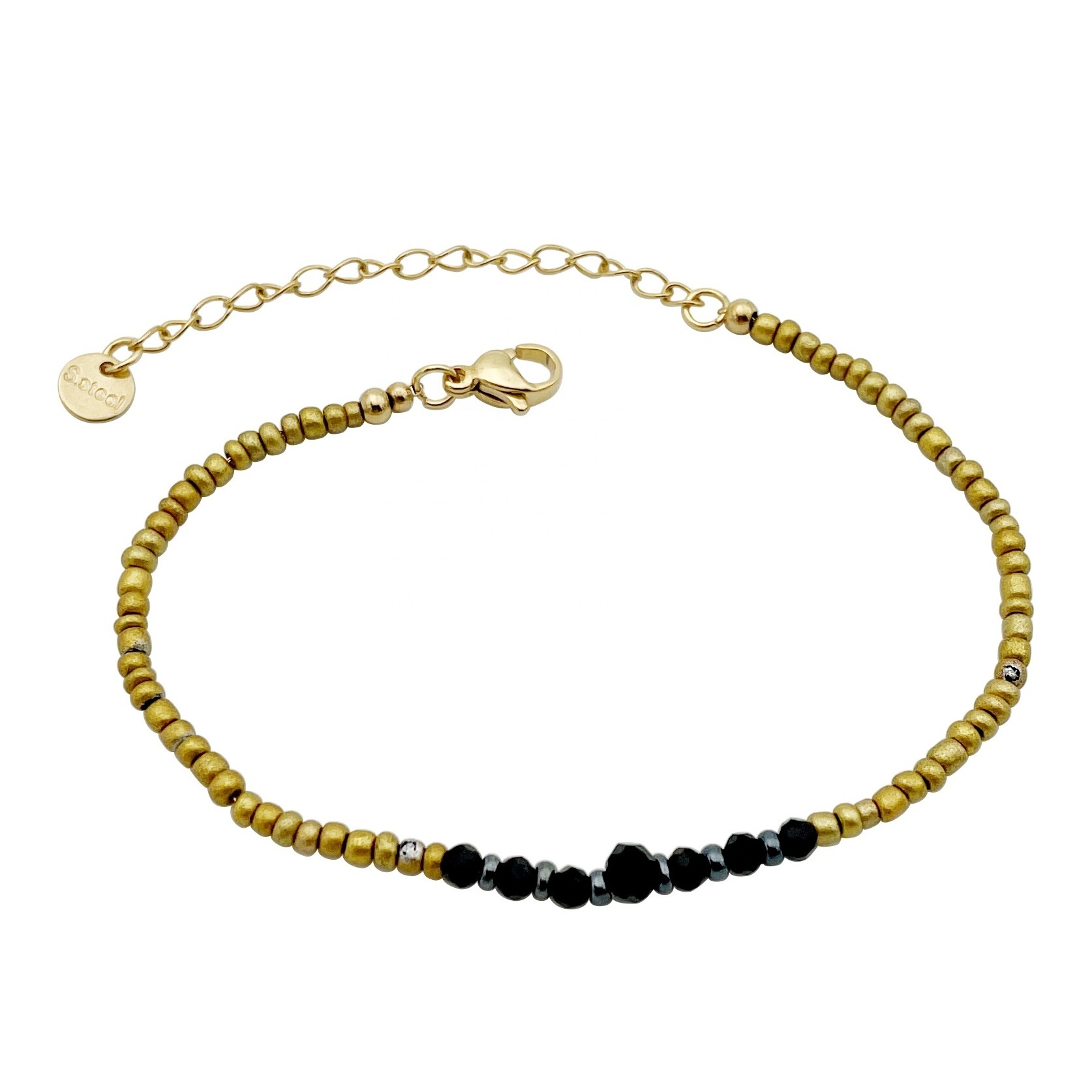 Classic Black Crystal Beads Small Gold Beads Bracelet Fashion Simple Stainless Steel Gilded Bracelet Fashion New Women's Jewelry