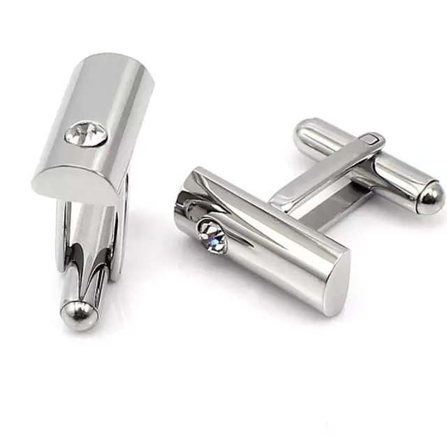 Stainless Steel Custom Long Bar With Zircon Diamond Cuff Buttons for Men Customize Blank Geometric Cuff Link