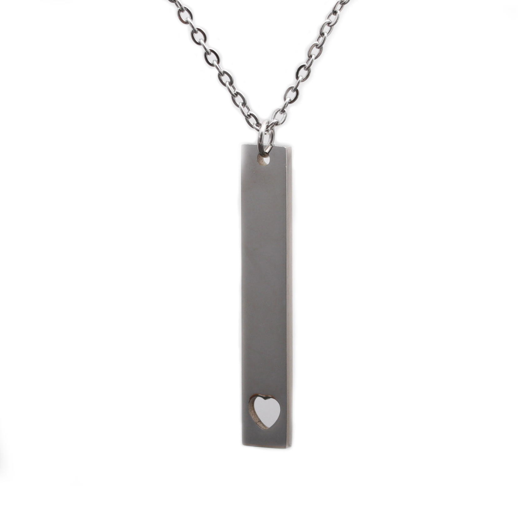 Stainless Steel Blank Stamping Personalized Jewelry Gift Cut Out Hollow Heart Narrow Vertical Bar Pendant