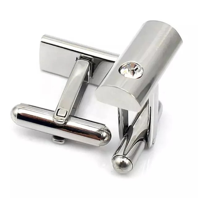 Stainless Steel Custom Long Bar With Zircon Diamond Cuff Buttons for Men Customize Blank Geometric Cuff Link