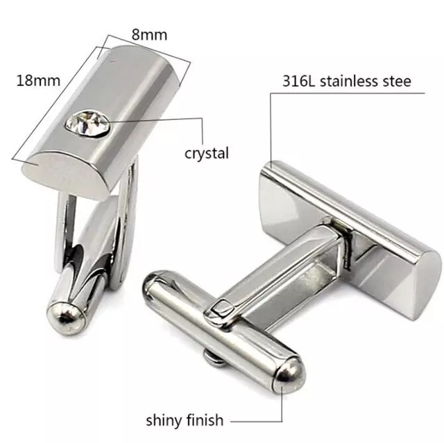 Stainless Steel Custom Long Bar With Zircon Diamond Cuff Buttons for Men Customize Blank Geometric Cuff Link