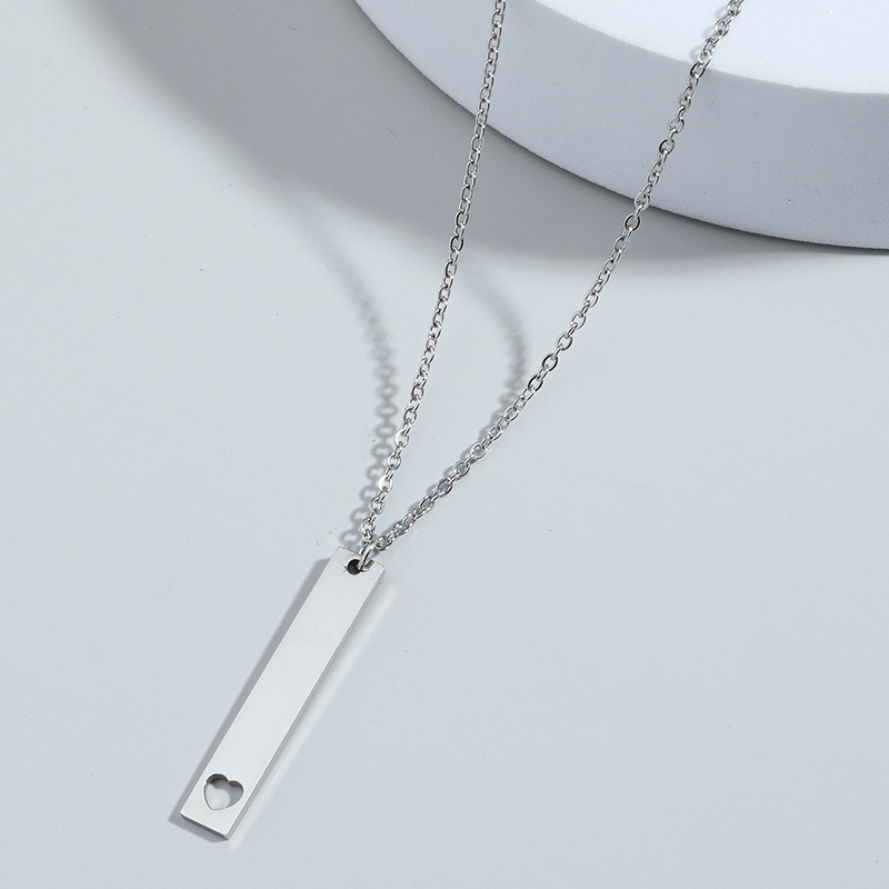 Stainless Steel Blank Stamping Personalized Jewelry Gift Cut Out Hollow Heart Narrow Vertical Bar Pendant