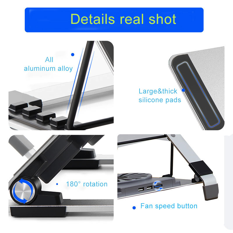 Aluminum Foldable Tablet Stand Laptop Cooler Cooling Pads with USB Connection Laptop Cooling Fan