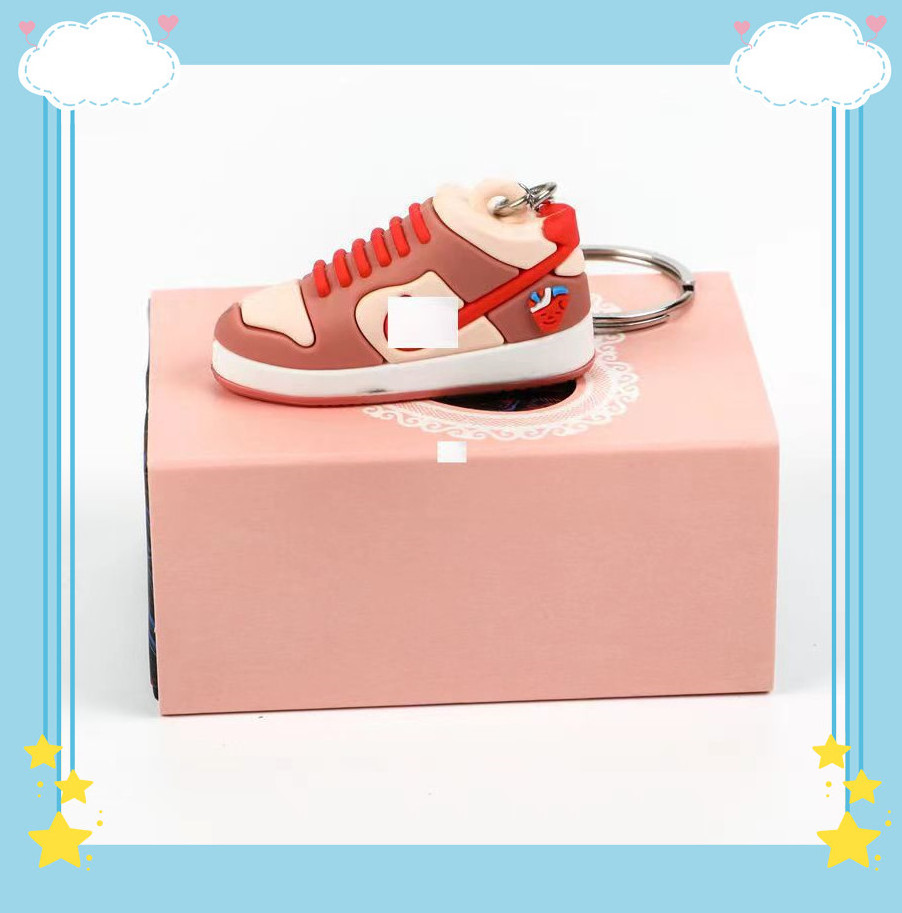 Cross border hot sale trendy 3D mini sneaker aj shoes keychain with box for car keychain bag pendant rubber keychain