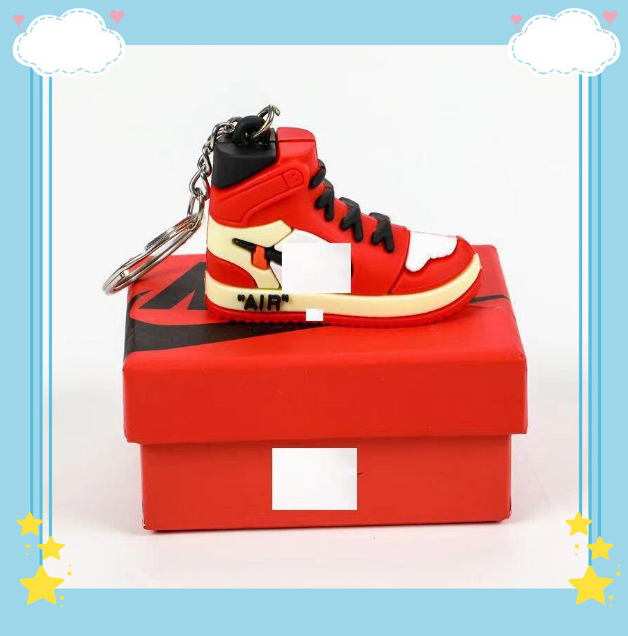 Cross border hot sale trendy 3D mini sneaker aj shoes keychain with box for car keychain bag pendant rubber keychain