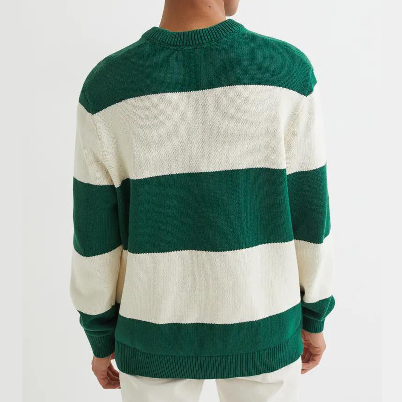 HRX custom sweater manufacturer fashion crew neck fine knit cotton men's sweaters pullover green white striped sweater men