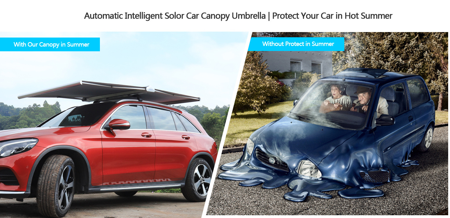 Smart Solar-Powered Intelligent Car Sunshade with Automatic Umbrella Roof Awning Canopy for Vehicles