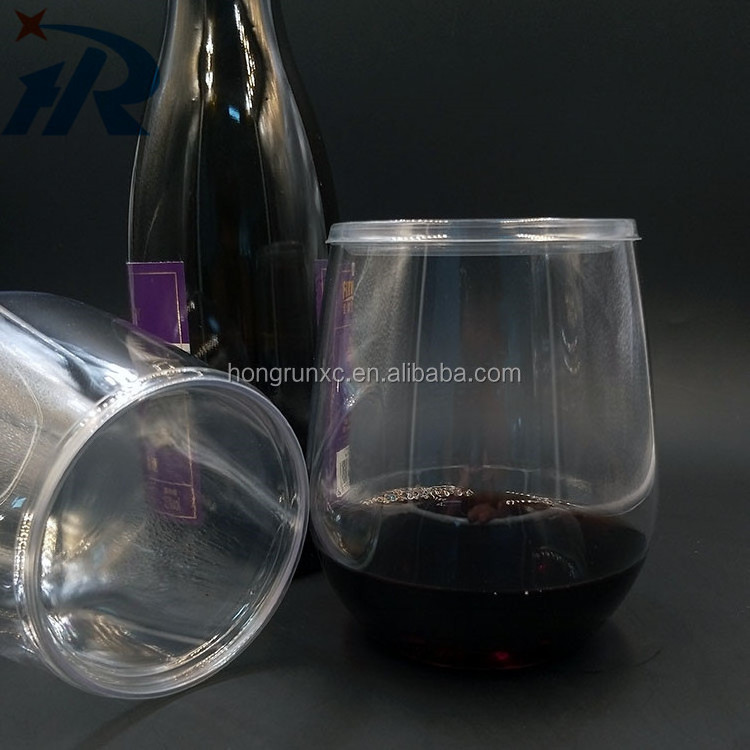 unbreakable disposable Outdoor glasses with lid PET plastic wine glass