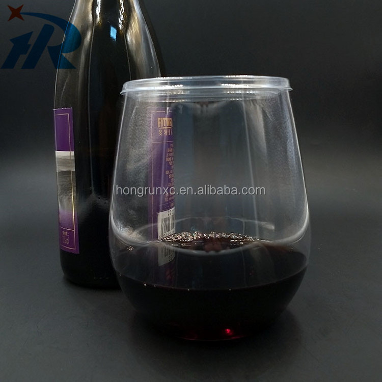 unbreakable disposable Outdoor glasses with lid PET plastic wine glass