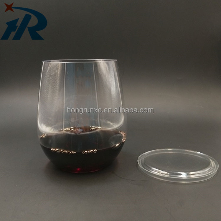 unbreakable disposable Outdoor glasses with lid PET plastic wine glass