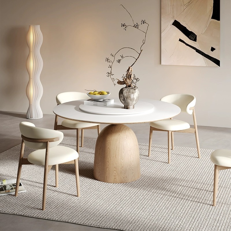 The best-selling pure white rock plate solid wood round table and chair combination of modern simple home log round table