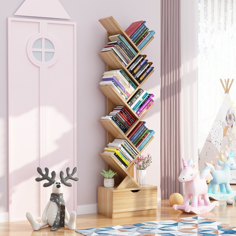 Best-selling factory wholesale household simple small bookcase simple student tree shelving living room floor bookshelf