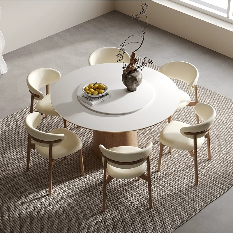 The best-selling pure white rock plate solid wood round table and chair combination of modern simple home log round table