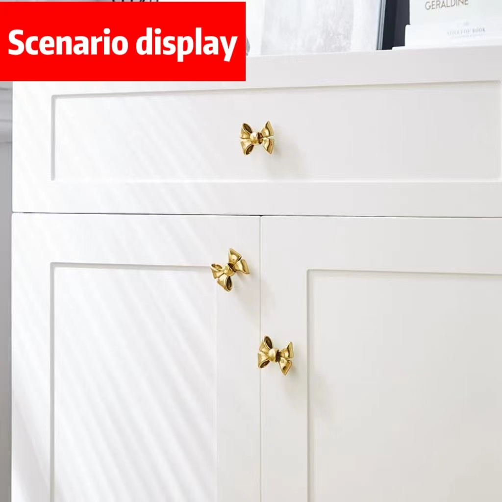 Clear elegant bow flower copper children's handle Drawer Wardrobe cabinet door modern simple gold cute small handle