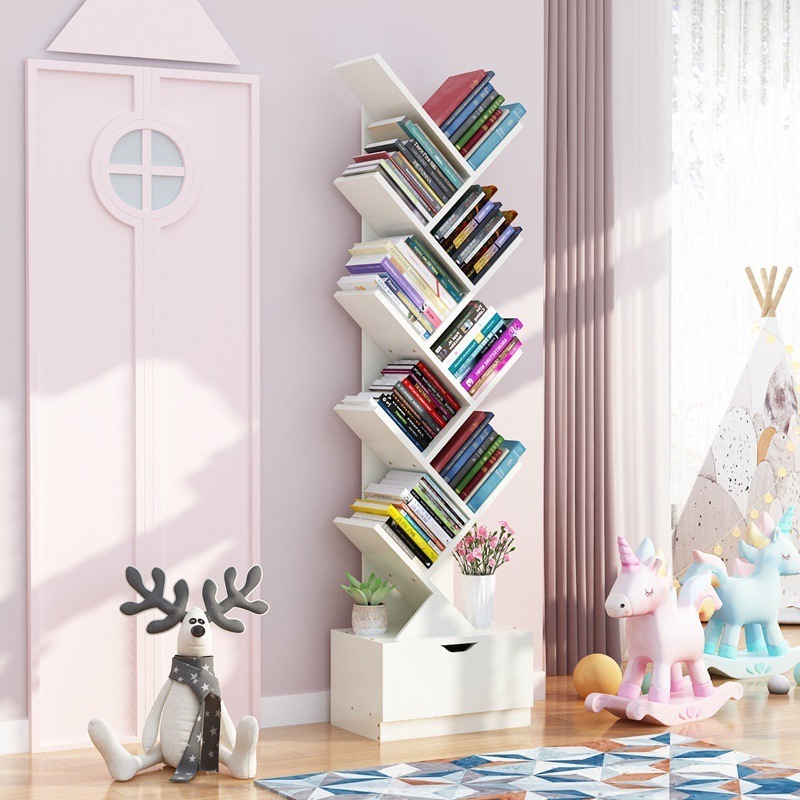 Best-selling factory wholesale household simple small bookcase simple student tree shelving living room floor bookshelf