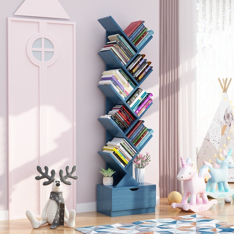 Best-selling factory wholesale household simple small bookcase simple student tree shelving living room floor bookshelf