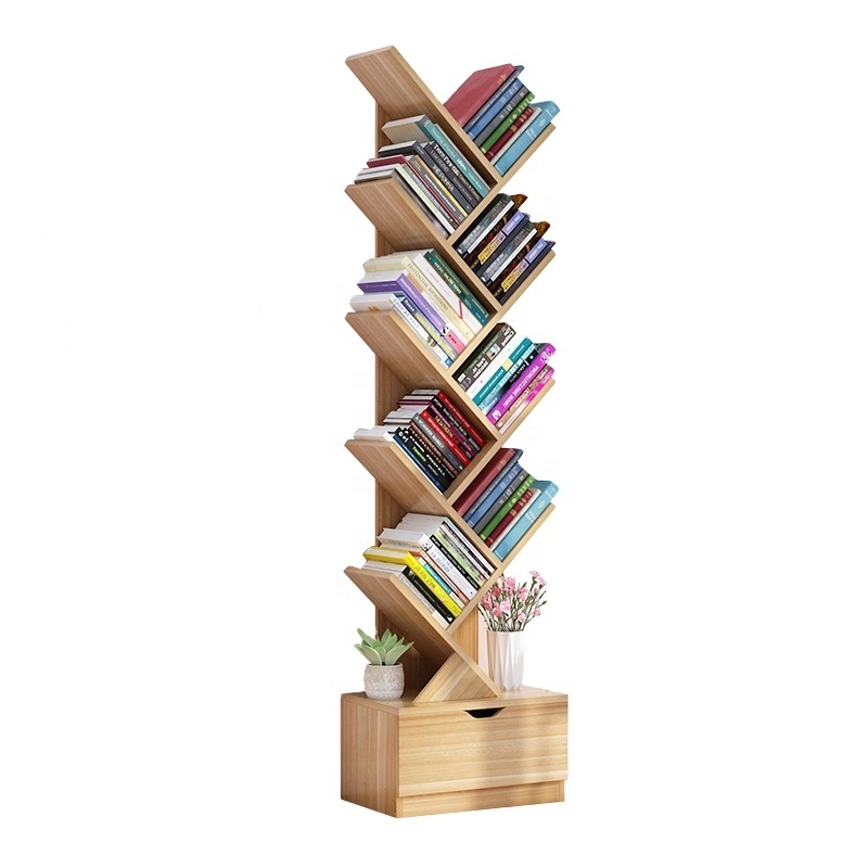 Best-selling factory wholesale household simple small bookcase simple student tree shelving living room floor bookshelf