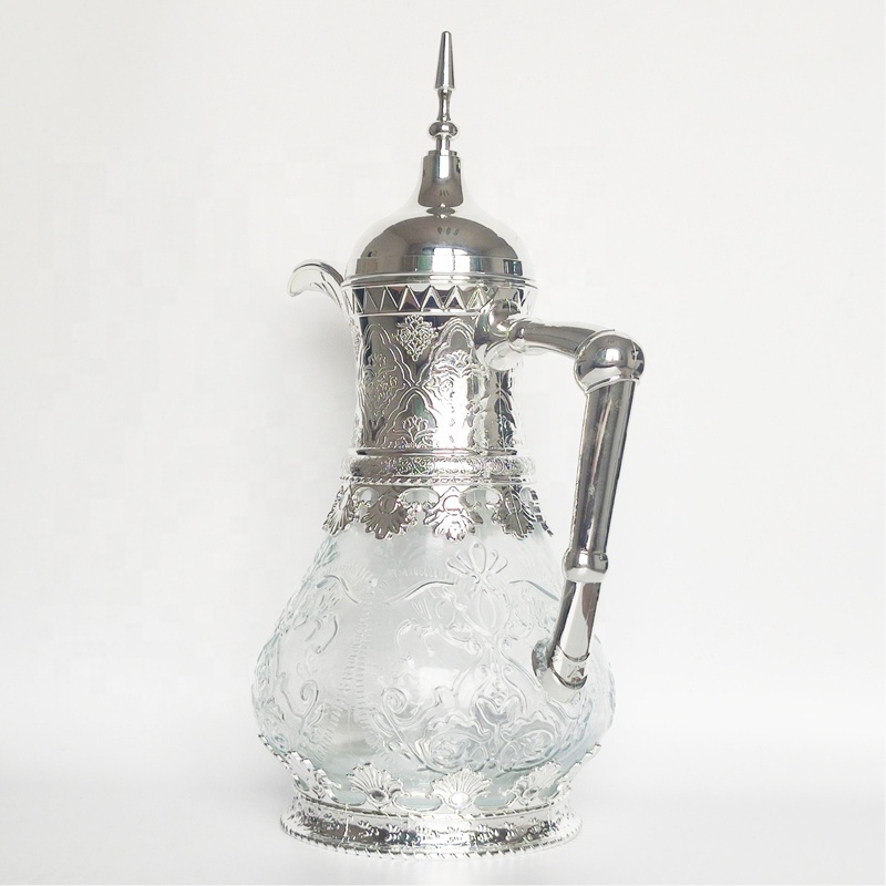 Arabic decorative teapot holiday party gift silver turkish large capacity portable glass coffee & tea pot kettle