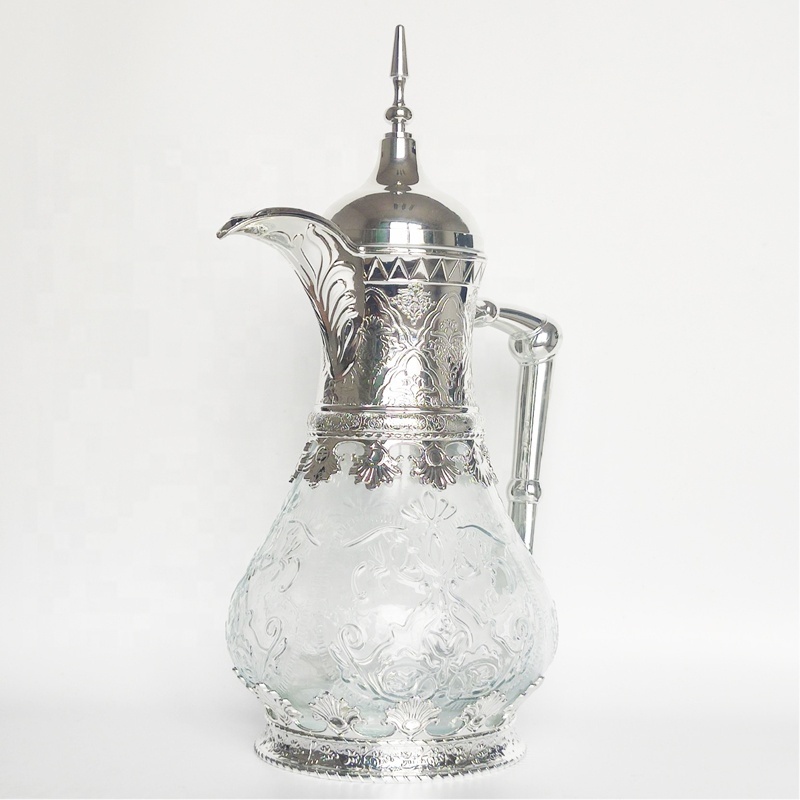 Arabic decorative teapot holiday party gift silver turkish large capacity portable glass coffee & tea pot kettle