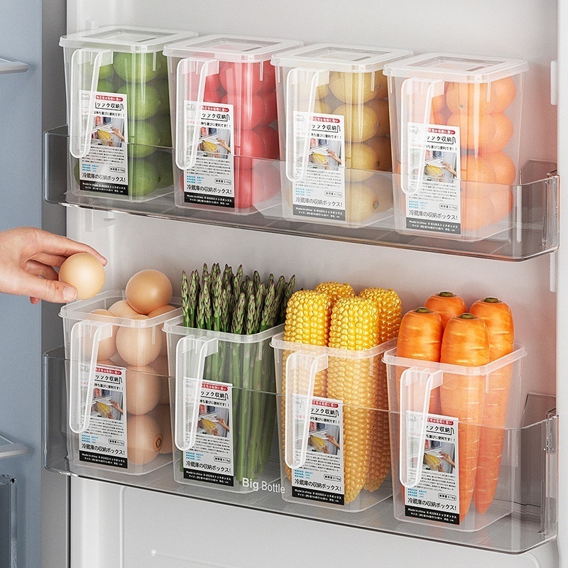 Plastic Refrigerator Storage Box Fridge Side Door Food Fresh Boxes Bins With Handle For Fruit Vegetable Home Kitchen Organizer