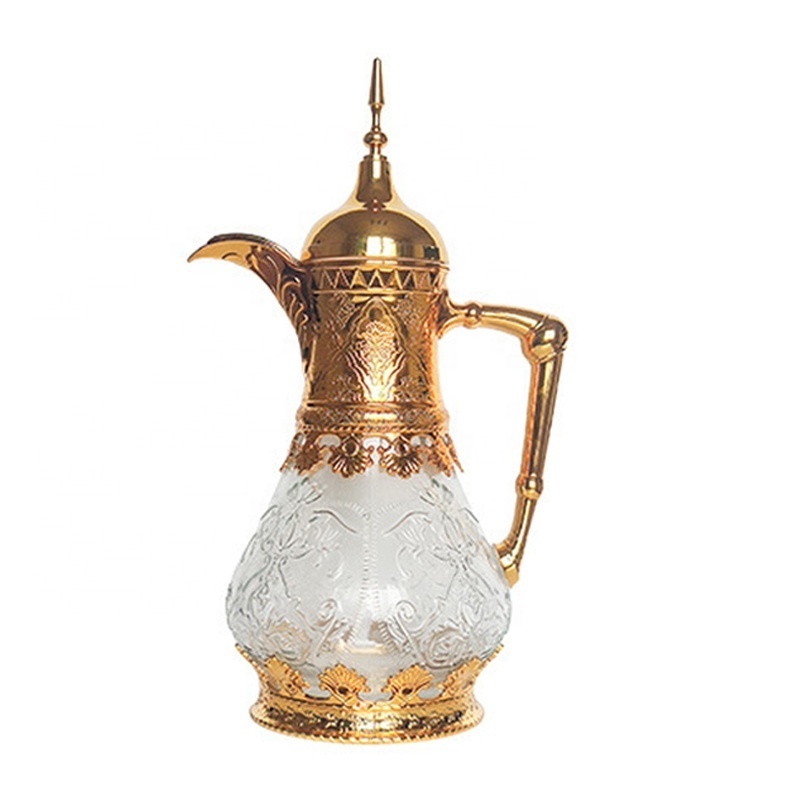 2022 Trendy Arabic Style Middle East Luxury 1600ml Glass Jug Carafe Golden Handmade Turkish Coffee Pots