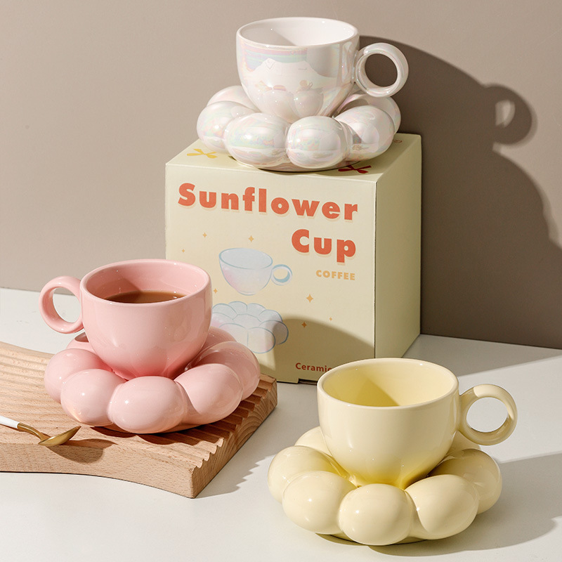 creative ceramic cups beautiful sunflowers cups  saucer set cloud cup cloud mugs