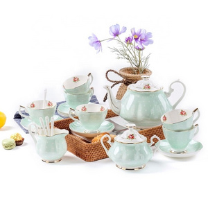 15pcs Floral Bone China Tea Cup Set Tea Pot Creamer and Sugar Set Royal Albert Tea Set with Gift Box