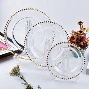 Round Charger Plates with Golden Pearl 13 Inch Clear Serving Plates Decor Dinner Plates for Party Wedding