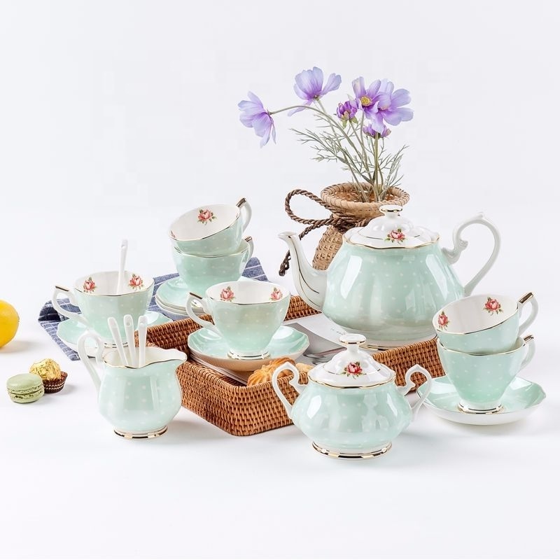 15pcs Floral Bone China Tea Cup Set Tea Pot Creamer and Sugar Set Royal Albert Tea Set with Gift Box